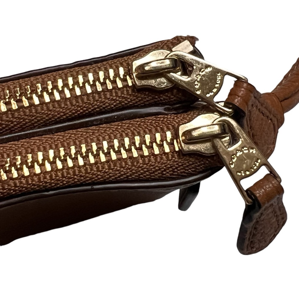 Coach F66505 Pebble Leather Double Corner Zip Wristlet, Color Saddle. Excellent - Picture 11 of 14